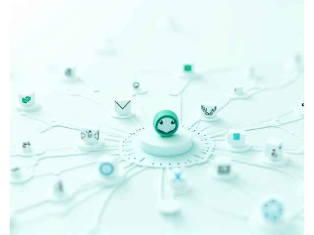Marketplace de integraciones mostrando logos de plataformas de email, CRM y redes sociales