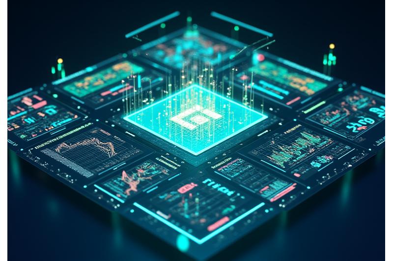 Panel de control de analíticas SEO con gráficos predictivos, análisis de la competencia y modelado de atribución de tráfico, mostrando insights impulsados por IA.