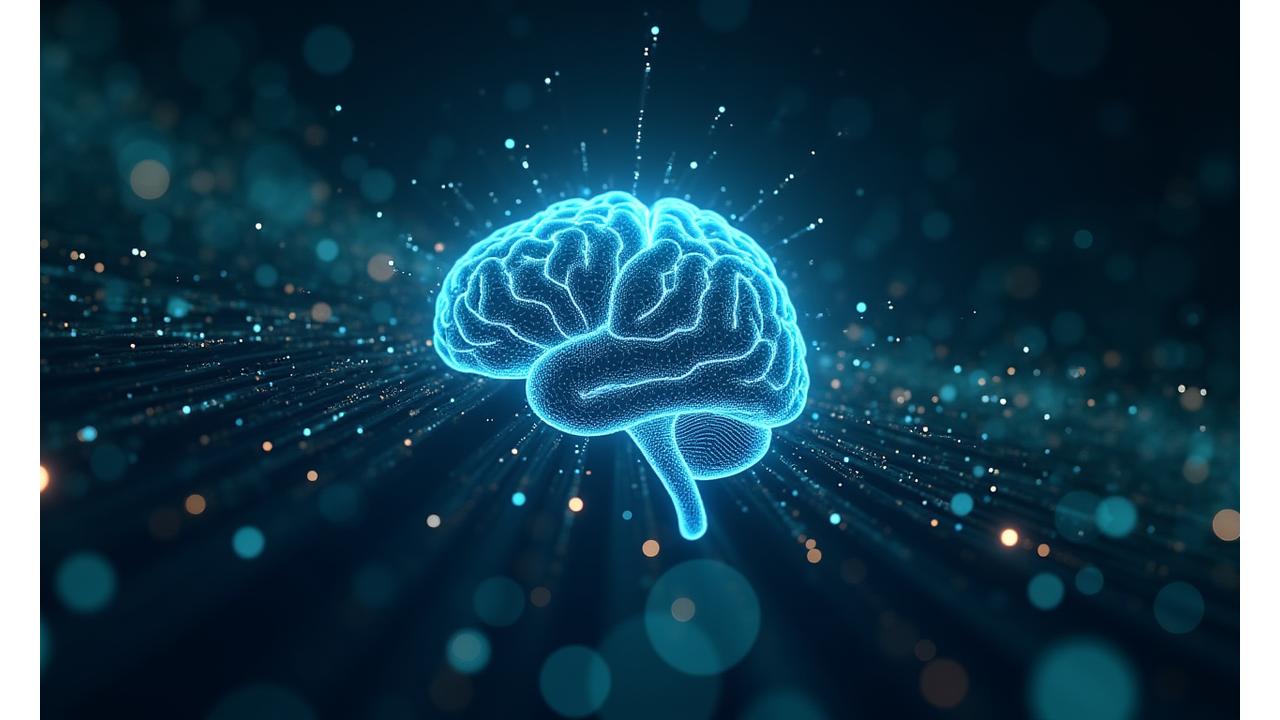 Representación de un cerebro de inteligencia artificial optimizando una compleja red de tráfico SEO para un blog.