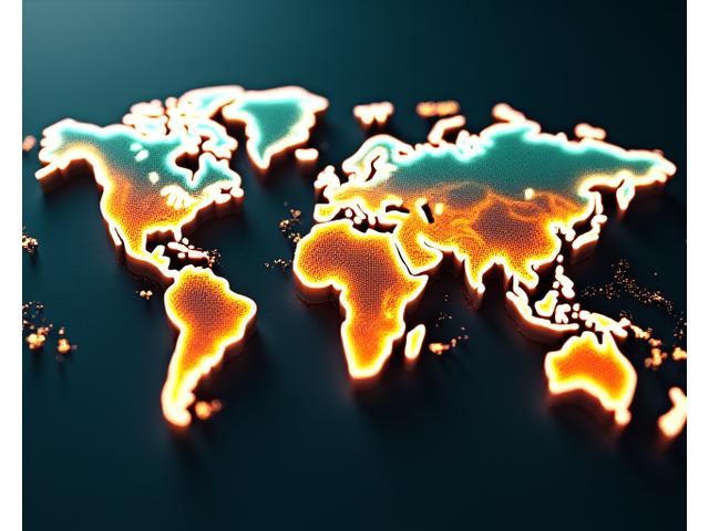 Un mapa mundial con puntos brillantes y líneas de crecimiento, mostrando tendencias climáticas en tiempo real y visualizaciones de impacto ambiental.
