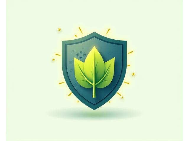 Un símbolo de hoja verde con un escudo dorado, representando la autenticidad y la verificación de datos ambientales mediante inteligencia artificial.