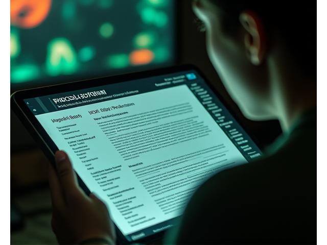 Una persona leyendo un informe grande y complejo, con una interfaz de AI simplificando el texto en la pantalla de una tablet cercana, el fondo muestra un símbolo de cambio climático.